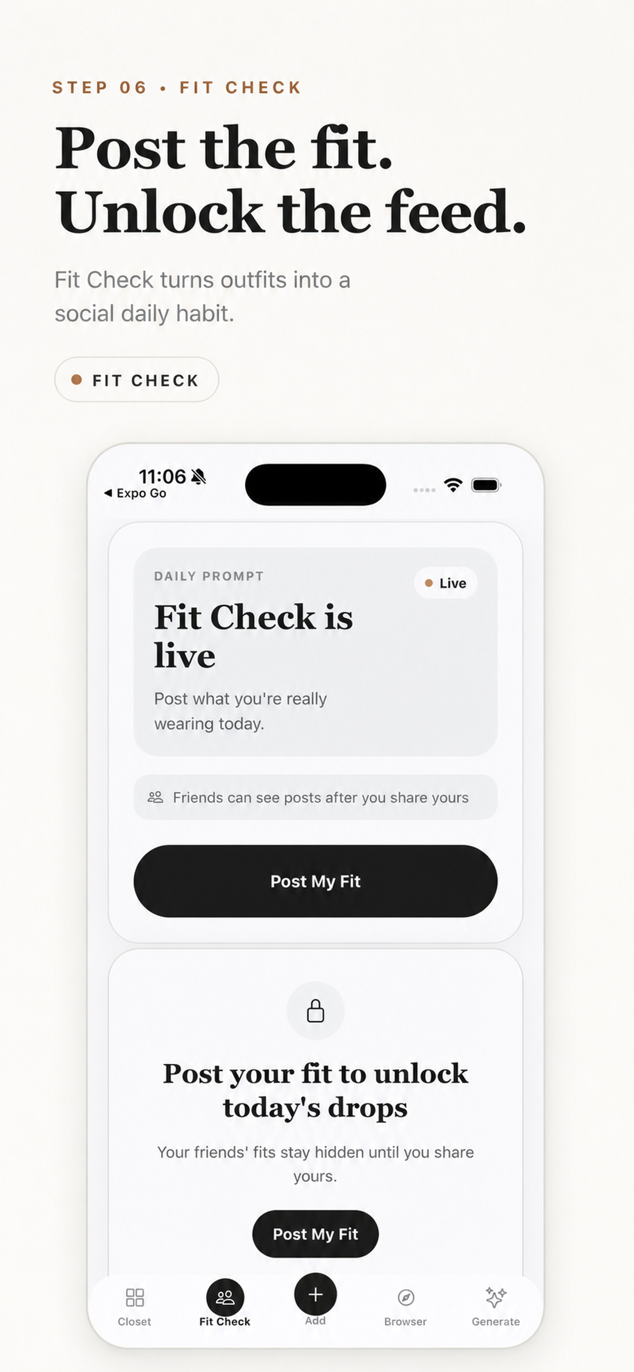 Klozu fit check screen